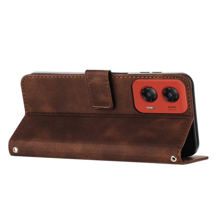 For Motorola Moto G Stylus 5G 2024 Dream Triangle Leather Phone Case with Lanyard(Brown) by buy2fix