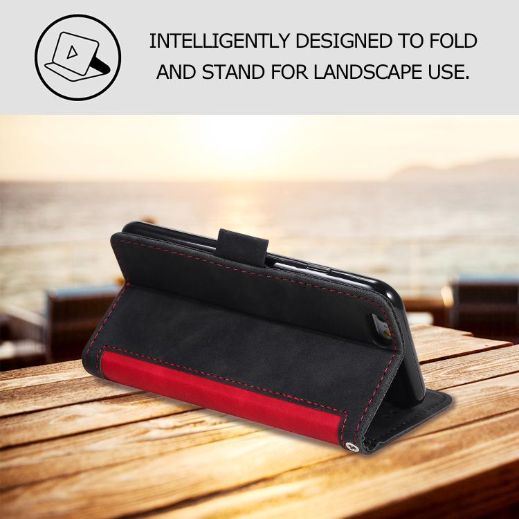 For iPhone 16e Retro Splicing Horizontal Flip Leather Phone Case(Red) - iPhone 16e Cases by buy2fix | Online Shopping UK | buy2fix