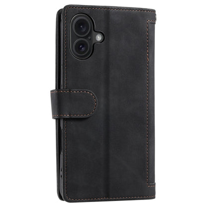 For iPhone 16 Nine Card Zipper Bag Leather Phone Case with Lanyard(Black) - iPhone 16 Cases by buy2fix | Online Shopping UK | buy2fix