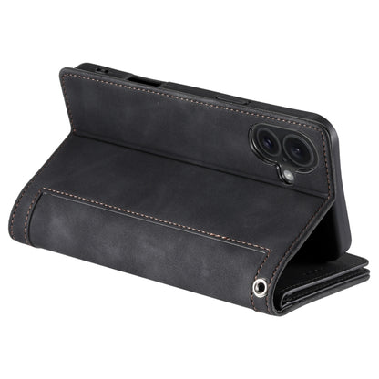 For iPhone 16 Nine Card Zipper Bag Leather Phone Case with Lanyard(Black) - iPhone 16 Cases by buy2fix | Online Shopping UK | buy2fix