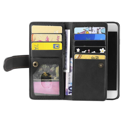 For iPhone 16e Nine Card Zipper Bag Leather Phone Case with Lanyard(Black) - iPhone 16e Cases by buy2fix | Online Shopping UK | buy2fix