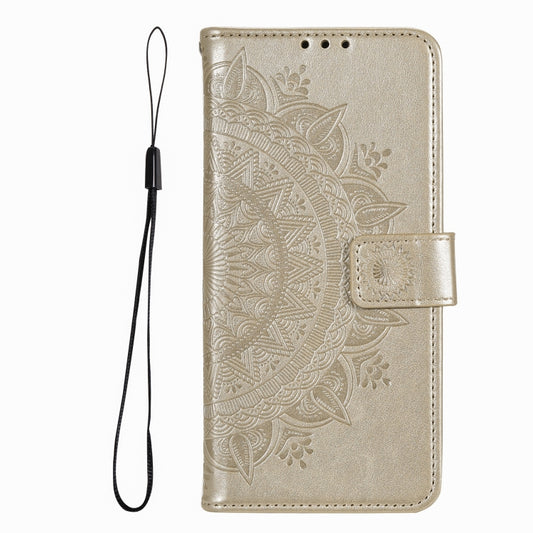 For iPhone 16 Pro Totem Flower Embossed Leather Phone Case(Gold) by buy2fix