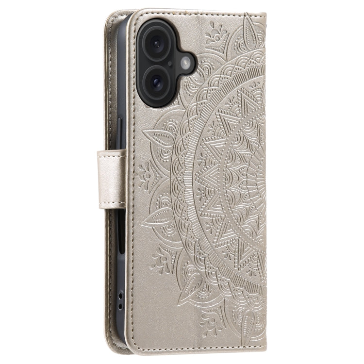For iPhone 16 Plus Totem Flower Embossed Leather Phone Case(Gold) - iPhone 16 Plus Cases by buy2fix | Online Shopping UK | buy2fix