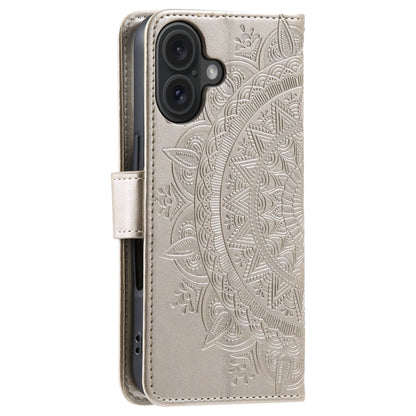 For iPhone 16 Plus Totem Flower Embossed Leather Phone Case(Gold) - iPhone 16 Plus Cases by buy2fix | Online Shopping UK | buy2fix