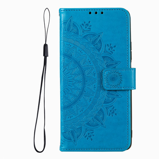 For iPhone 16 Totem Flower Embossed Leather Phone Case(Blue) - iPhone 16 Cases by buy2fix | Online Shopping UK | buy2fix