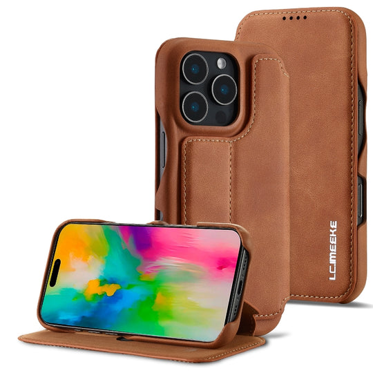 For iPhone 16 Pro Max LC.IMEEKE Hon Ancient Series Flip Leather Phone Case(Brown)