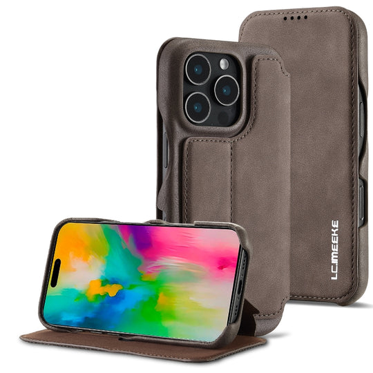 For iPhone 15 Pro LC.IMEEKE Hon Ancient Series Flip Leather Phone Case(Coffee)