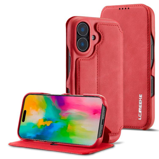 For iPhone 17 LC.IMEEKE Hon Ancient Series Flip Leather Phone Case(Red)