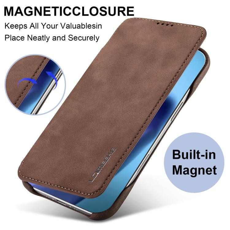 For iPhone 17 Air LC.IMEEKE Hon Ancient Series Flip Leather Phone Case(Coffee) - iPhone 17 Air Cases by LC.IMEEKE | Online Shopping UK | buy2fix