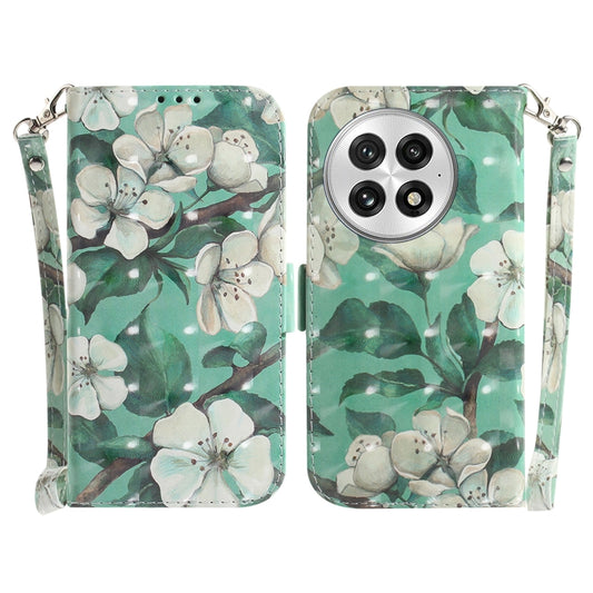 For OnePlus 13 3D Colored Flip Leather Phone Case(Watercolor Flower) - OnePlus Cases by buy2fix | Online Shopping UK | buy2fix