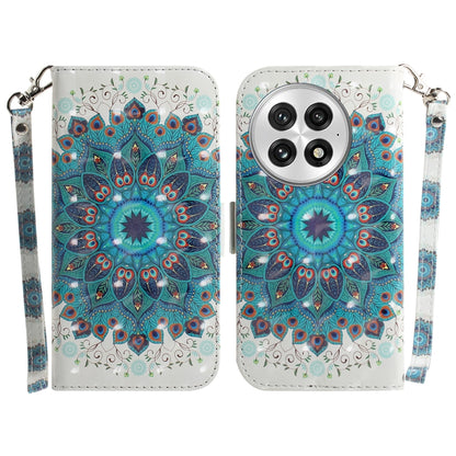 For OnePlus 13 3D Colored Flip Leather Phone Case(Peacock Wreath) - OnePlus Cases by buy2fix | Online Shopping UK | buy2fix