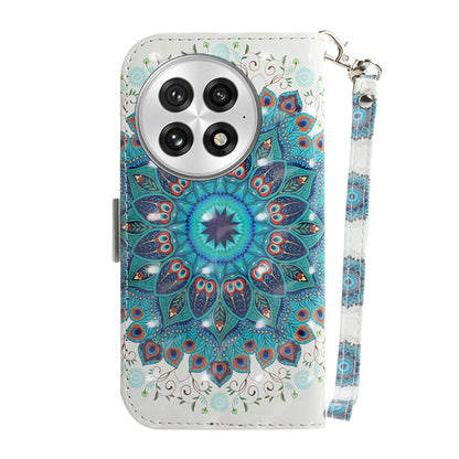 For OnePlus 13 3D Colored Flip Leather Phone Case(Peacock Wreath) - OnePlus Cases by buy2fix | Online Shopping UK | buy2fix