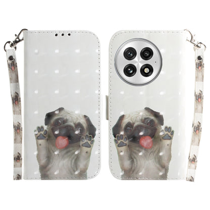 For OnePlus 13 3D Colored Flip Leather Phone Case(Pug) - OnePlus Cases by buy2fix | Online Shopping UK | buy2fix