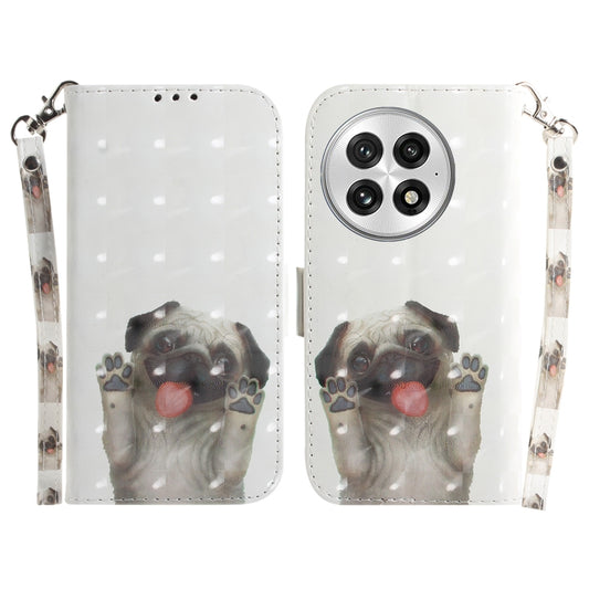 For OnePlus 13 3D Colored Flip Leather Phone Case(Pug) - OnePlus Cases by buy2fix | Online Shopping UK | buy2fix