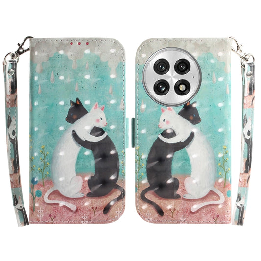 For OnePlus 13 3D Colored Flip Leather Phone Case(Black White Cat) - OnePlus Cases by buy2fix | Online Shopping UK | buy2fix