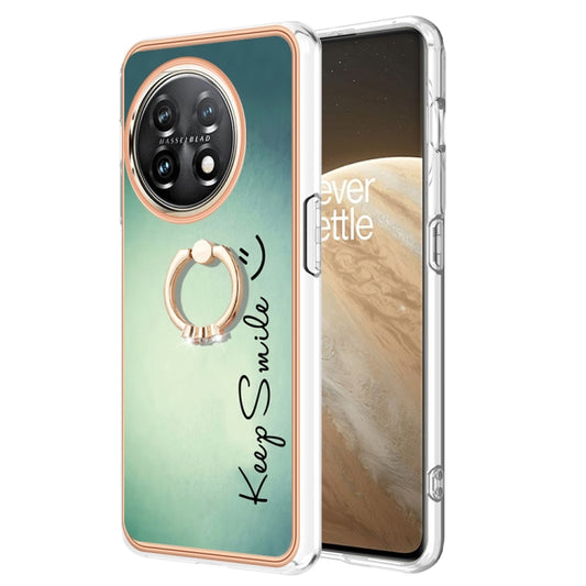 For OnePlus 11 Electroplating Dual-side IMD Phone Case with Ring Holder(Smile) - OnePlus Cases by buy2fix | Online Shopping UK | buy2fix