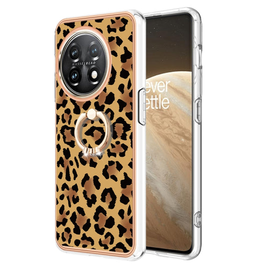 For OnePlus 11 Electroplating Dual-side IMD Phone Case with Ring Holder(Leopard Print) - OnePlus Cases by buy2fix | Online Shopping UK | buy2fix