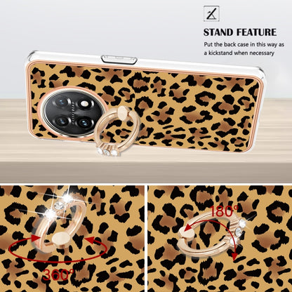 For OnePlus 11 Electroplating Dual-side IMD Phone Case with Ring Holder(Leopard Print) - OnePlus Cases by buy2fix | Online Shopping UK | buy2fix