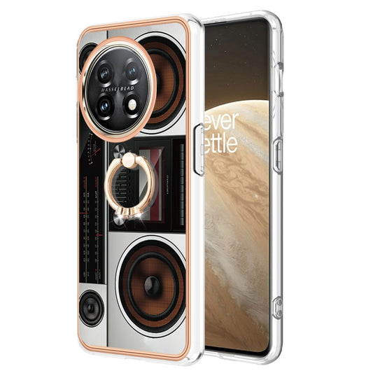 For OnePlus 11 Electroplating Dual-side IMD Phone Case with Ring Holder(Retro Radio) - OnePlus Cases by buy2fix | Online Shopping UK | buy2fix