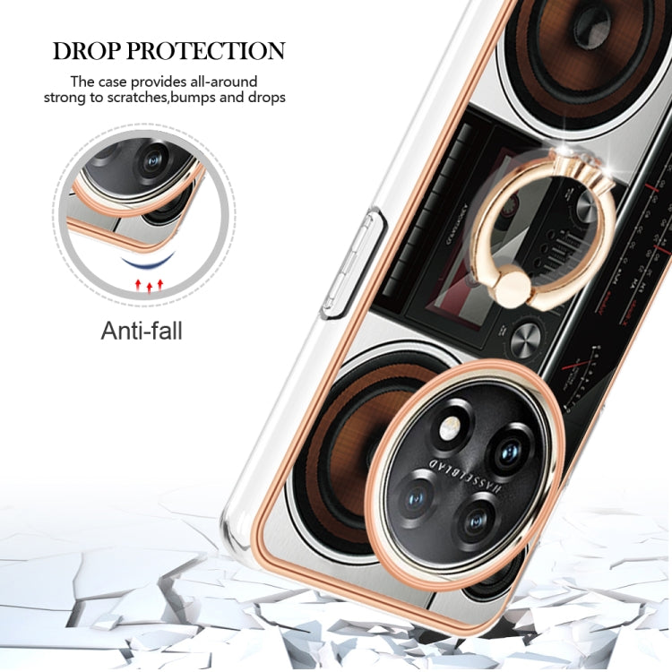 For OnePlus 11 Electroplating Dual-side IMD Phone Case with Ring Holder(Retro Radio) - OnePlus Cases by buy2fix | Online Shopping UK | buy2fix