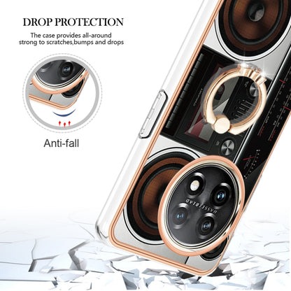 For OnePlus 11 Electroplating Dual-side IMD Phone Case with Ring Holder(Retro Radio) - OnePlus Cases by buy2fix | Online Shopping UK | buy2fix