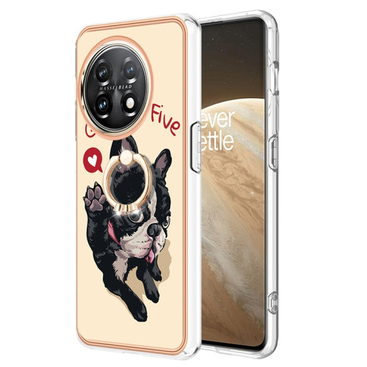 For OnePlus 11 Electroplating Dual-side IMD Phone Case with Ring Holder(Lucky Dog) - OnePlus Cases by buy2fix | Online Shopping UK | buy2fix