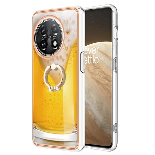 For OnePlus 11 Electroplating Dual-side IMD Phone Case with Ring Holder(Draft Beer) - OnePlus Cases by buy2fix | Online Shopping UK | buy2fix