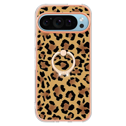 For Google Pixel 9 Pro XL Electroplating Dual-side IMD Phone Case with Ring Holder(Leopard Print) by buy2fix