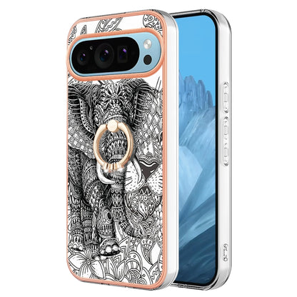 For Google Pixel 9 Pro XL Electroplating Dual-side IMD Phone Case with Ring Holder(Totem Elephant) by buy2fix