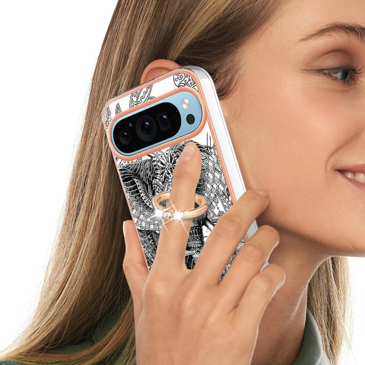 For Google Pixel 9 Pro XL Electroplating Dual-side IMD Phone Case with Ring Holder(Totem Elephant) by buy2fix