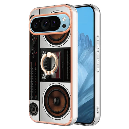 For Google Pixel 9 Pro XL Electroplating Dual-side IMD Phone Case with Ring Holder(Retro Radio) by buy2fix