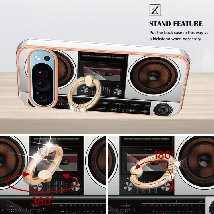 For Google Pixel 9 Pro XL Electroplating Dual-side IMD Phone Case with Ring Holder(Retro Radio) by buy2fix