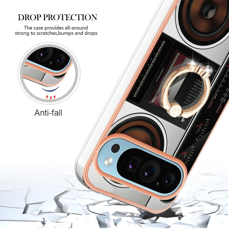 For Google Pixel 9 Pro XL Electroplating Dual-side IMD Phone Case with Ring Holder(Retro Radio) by buy2fix