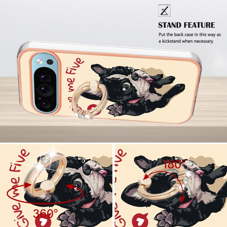 For Google Pixel 9 Pro XL Electroplating Dual-side IMD Phone Case with Ring Holder(Lucky Dog) by buy2fix