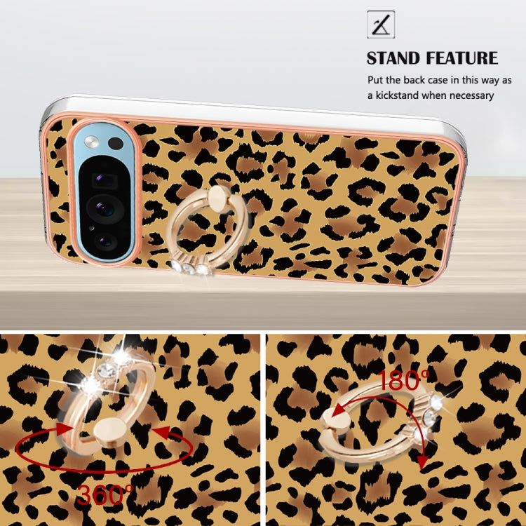 For Google Pixel 9 / 9 Pro Electroplating Dual-side IMD Phone Case with Ring Holder(Leopard Print) by buy2fix