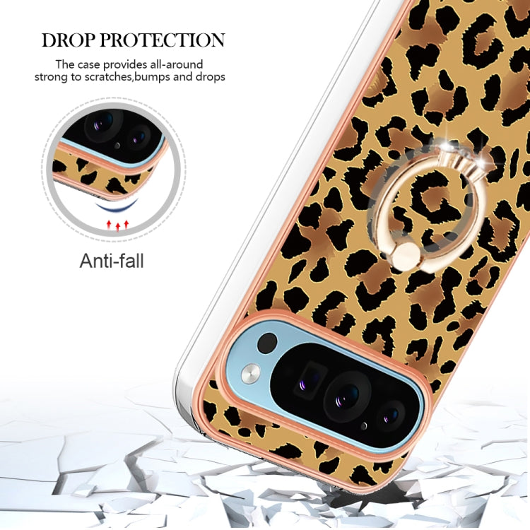 For Google Pixel 9 / 9 Pro Electroplating Dual-side IMD Phone Case with Ring Holder(Leopard Print) by buy2fix