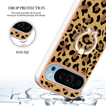 For Google Pixel 9 / 9 Pro Electroplating Dual-side IMD Phone Case with Ring Holder(Leopard Print) by buy2fix