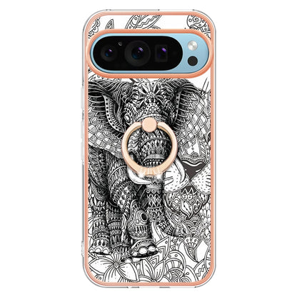 For Google Pixel 9 / 9 Pro Electroplating Dual-side IMD Phone Case with Ring Holder(Totem Elephant) by buy2fix