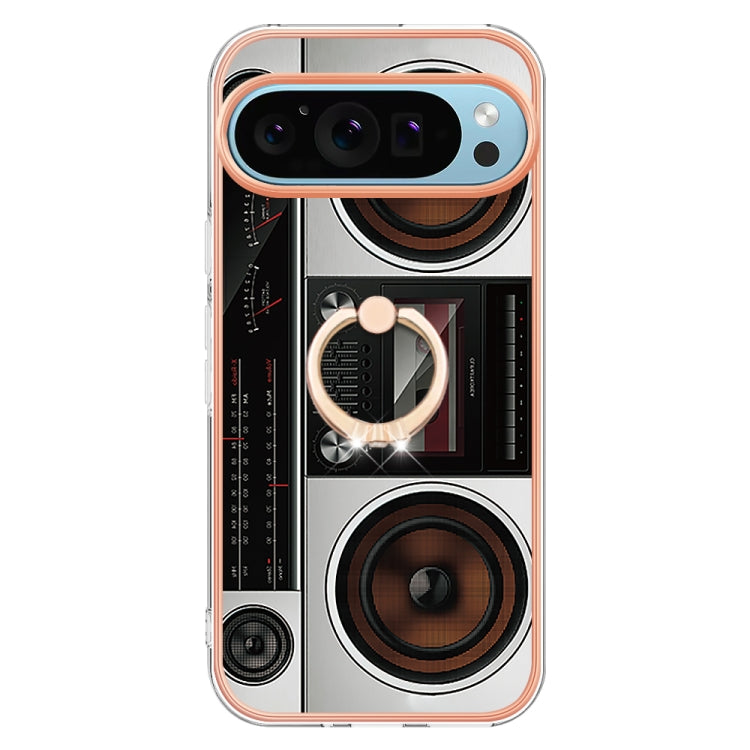 For Google Pixel 9 / 9 Pro Electroplating Dual-side IMD Phone Case with Ring Holder(Retro Radio) by buy2fix