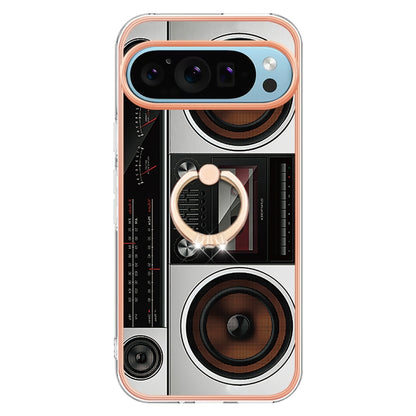 For Google Pixel 9 / 9 Pro Electroplating Dual-side IMD Phone Case with Ring Holder(Retro Radio) by buy2fix