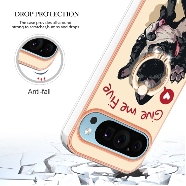 For Google Pixel 9 / 9 Pro Electroplating Dual-side IMD Phone Case with Ring Holder(Lucky Dog) by buy2fix