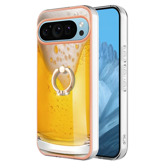 For Google Pixel 9 / 9 Pro Electroplating Dual-side IMD Phone Case with Ring Holder(Draft Beer) by buy2fix