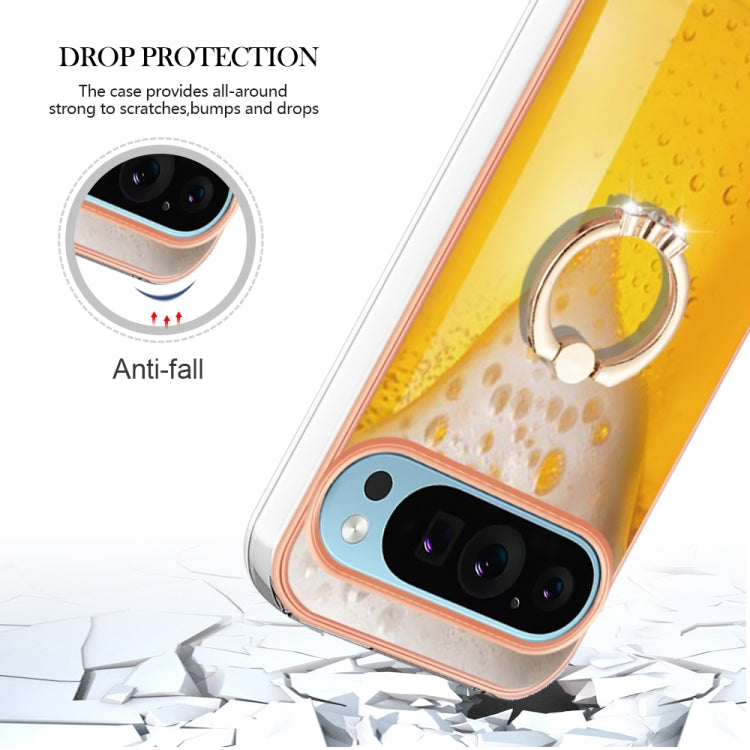 For Google Pixel 9 / 9 Pro Electroplating Dual-side IMD Phone Case with Ring Holder(Draft Beer) by buy2fix