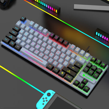 XUNFOX K10 87-Keys Rainbow Blacklit USB Wired Gaming Keyboard, Cable Length: 1.5m(Grey Black) by buy2fix