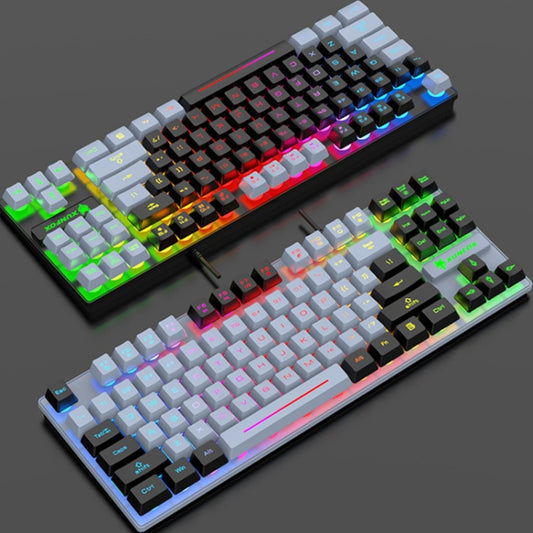 XUNFOX K10 87-Keys Rainbow Blacklit USB Wired Gaming Keyboard, Cable Length: 1.5m(Grey Black) by buy2fix