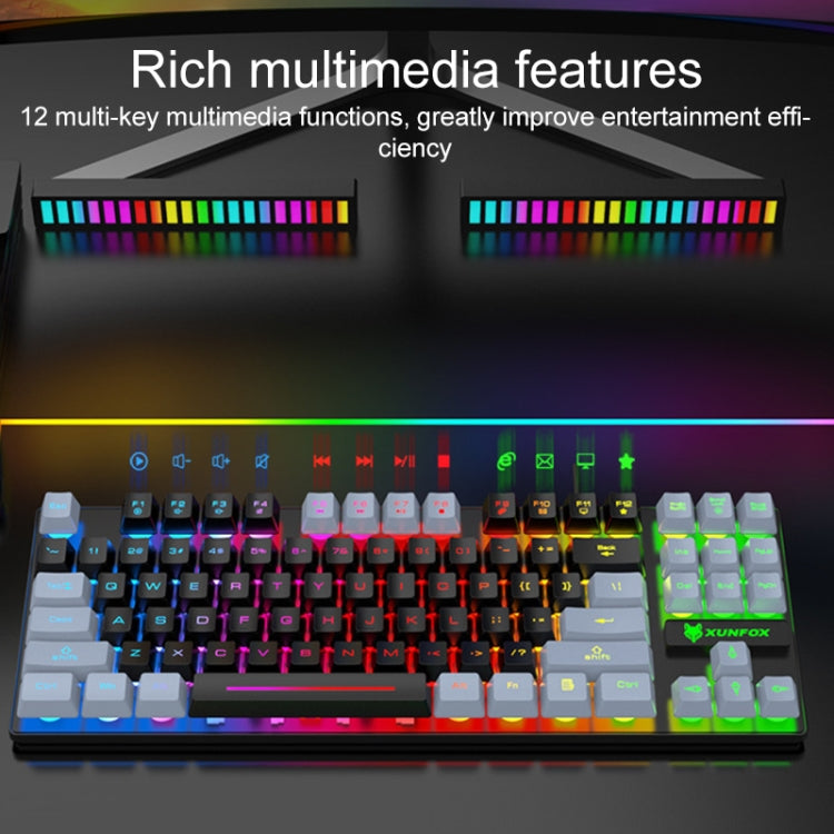 XUNFOX K10 87-Keys Rainbow Blacklit USB Wired Gaming Keyboard, Cable Length: 1.5m(Grey Black) by buy2fix