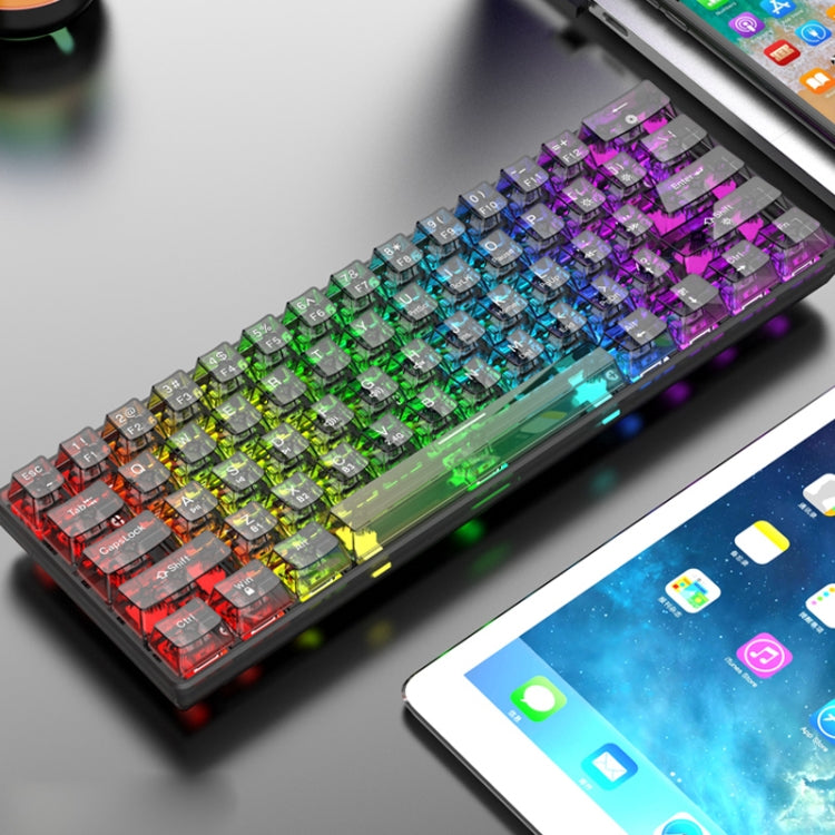 XUNFOX K30 Pro 2.4G + BT + Wired Transparent 61-Keys Mechanical White Axis Keyboard(Black) by buy2fix