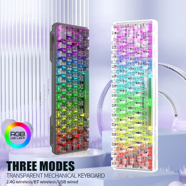 XUNFOX K30 Pro 2.4G + BT + Wired Transparent 61-Keys Mechanical White Axis Keyboard(Black) by buy2fix