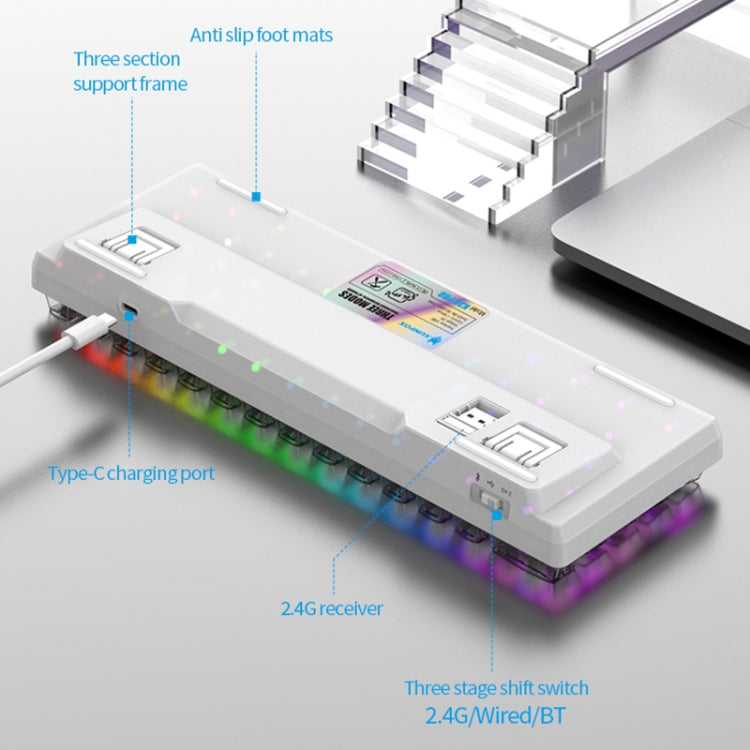 XUNFOX K30 Pro 2.4G + BT + Wired Transparent 61-Keys Mechanical White Axis Keyboard(Black) by buy2fix
