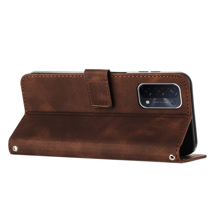 For OPPO A54 / A74 / A93 Dream Triangle Leather Phone Case with Lanyard(Brown) by buy2fix